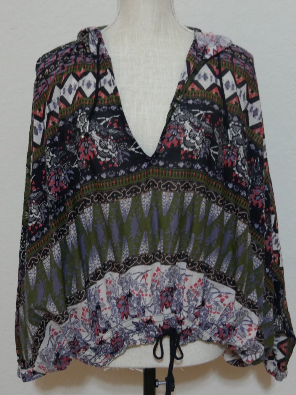 Free People Hold On Tight Gauze Hooded Top XS / Small Lightweight Festival Boho